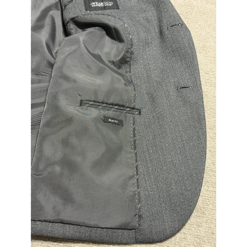 Awearness Kenneth Cole Blazer Mens 48R Gray‎ Classic Fit Herringbone Wool Blend